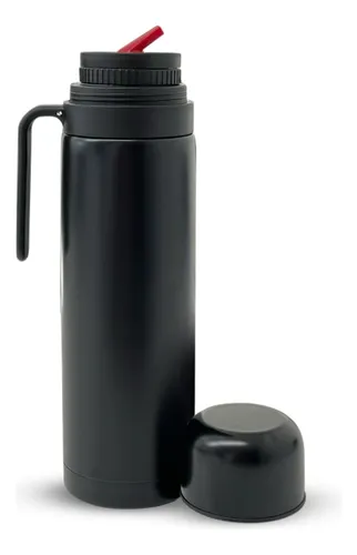 Termo 1 L Media Manija Pico Matero Acero Doble Capa Negro