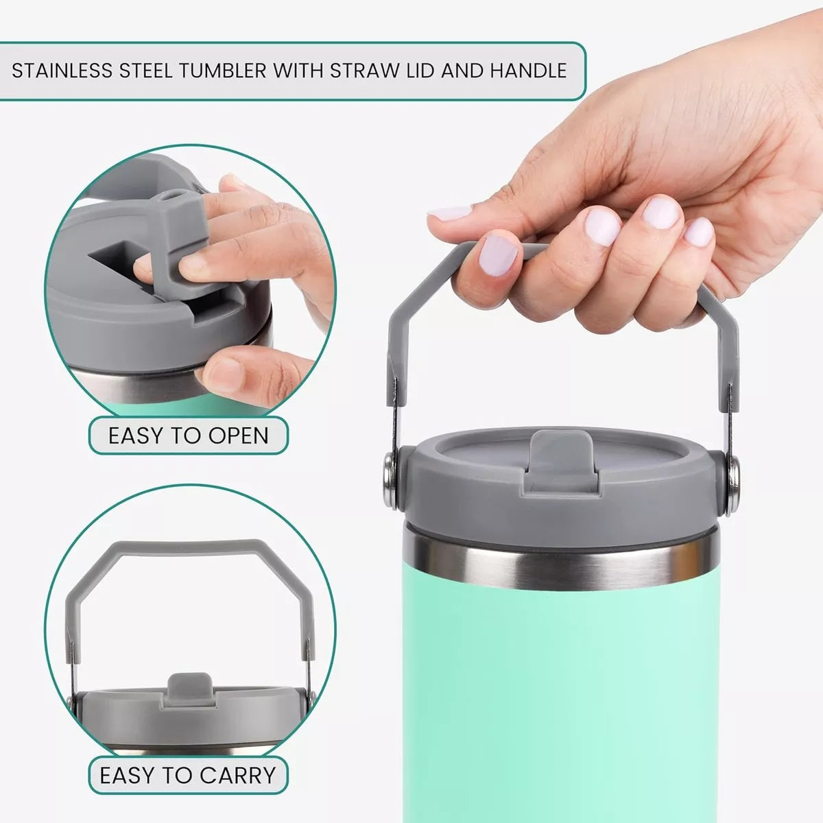 Vaso Termico Acero Con Manija Y Sorbete Flip Straw 900ml