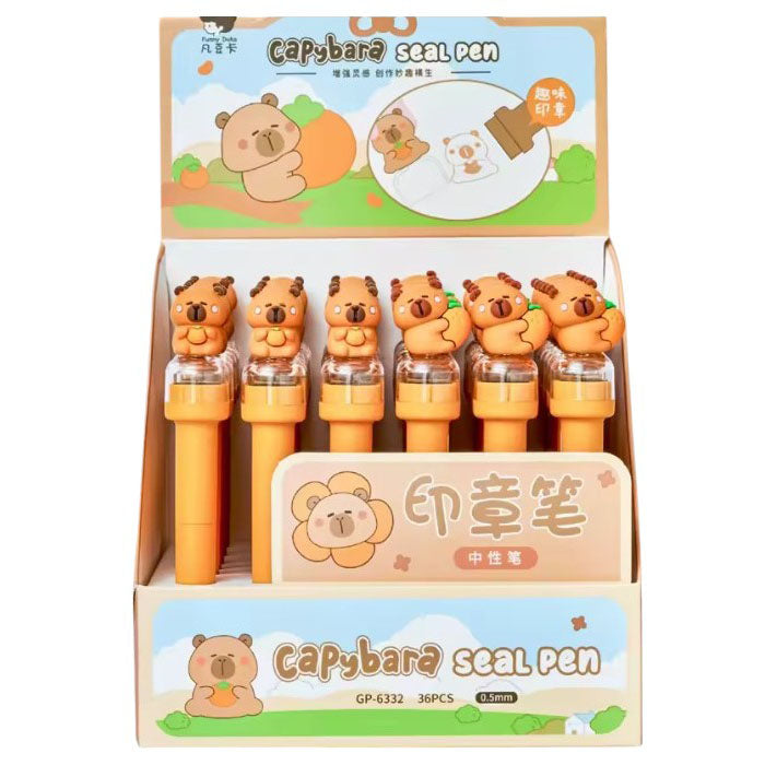 Lapicera Con Sello Escolar Kawaii Capybara Carpincho