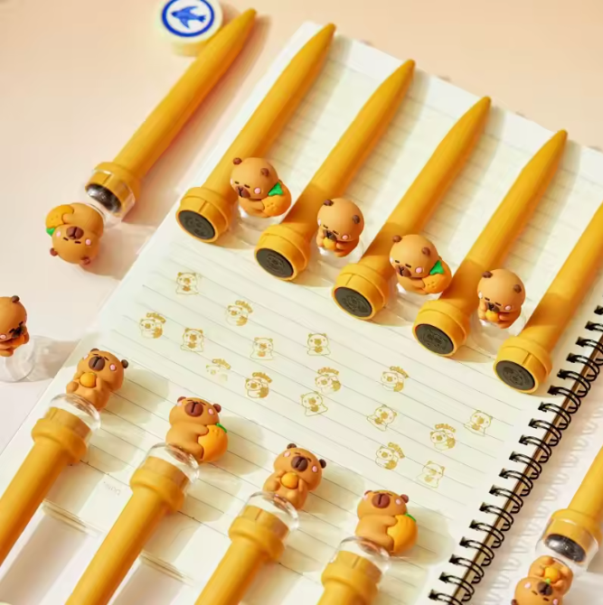 Lapicera Con Sello Escolar Kawaii Capybara Carpincho