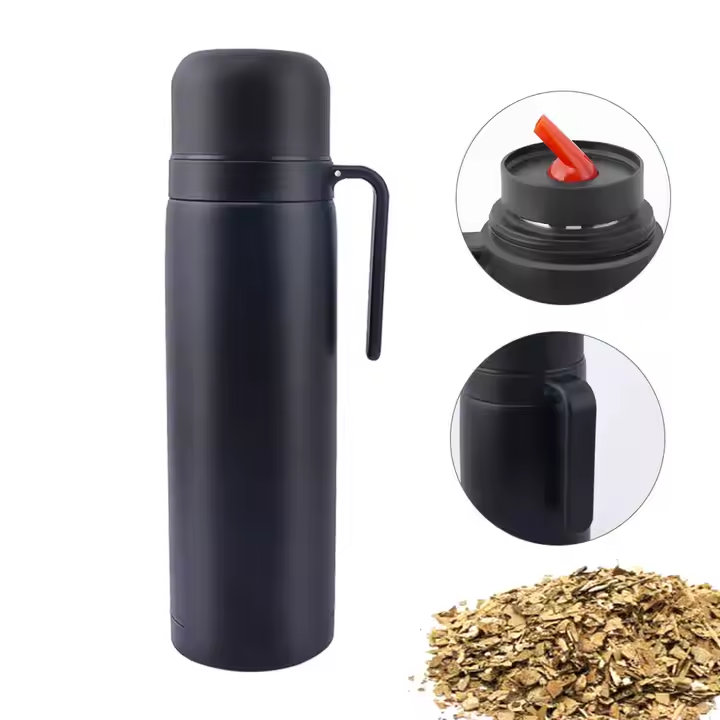 Termo 1 L Media Manija Pico Matero Acero Doble Capa Negro