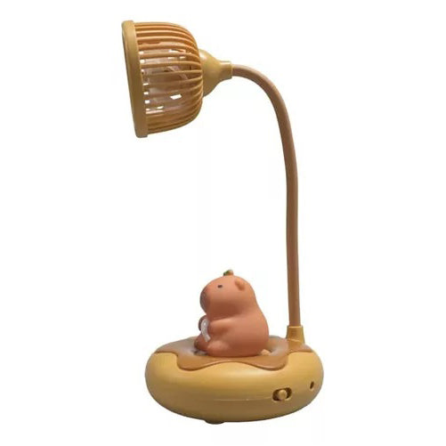 Ventilador De Mesa Con Luz En Capybara Recargable Kawaii