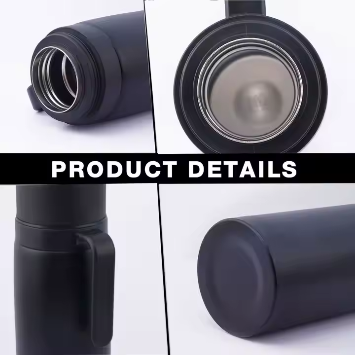 Termo 1 L Media Manija Pico Matero Acero Doble Capa Negro