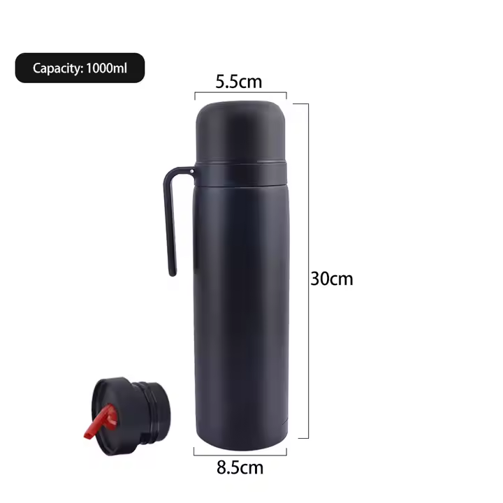 Termo 1 L Media Manija Pico Matero Acero Doble Capa Negro