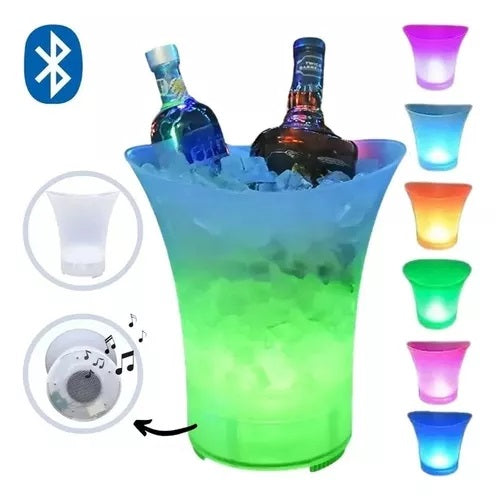 Frapera Hielera Balde Parlante Bt Recargable Luz Rgb Led