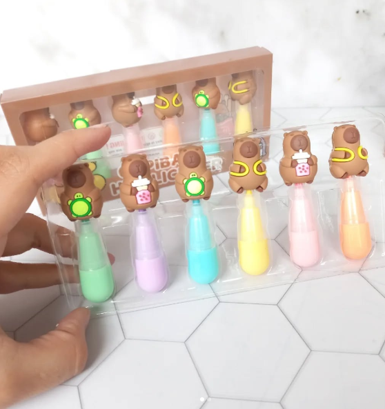 Marcadores Resaltadores Pasteles Capybara X 6 Unidades