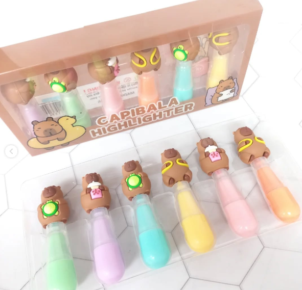 Marcadores Resaltadores Pasteles Capybara X 6 Unidades