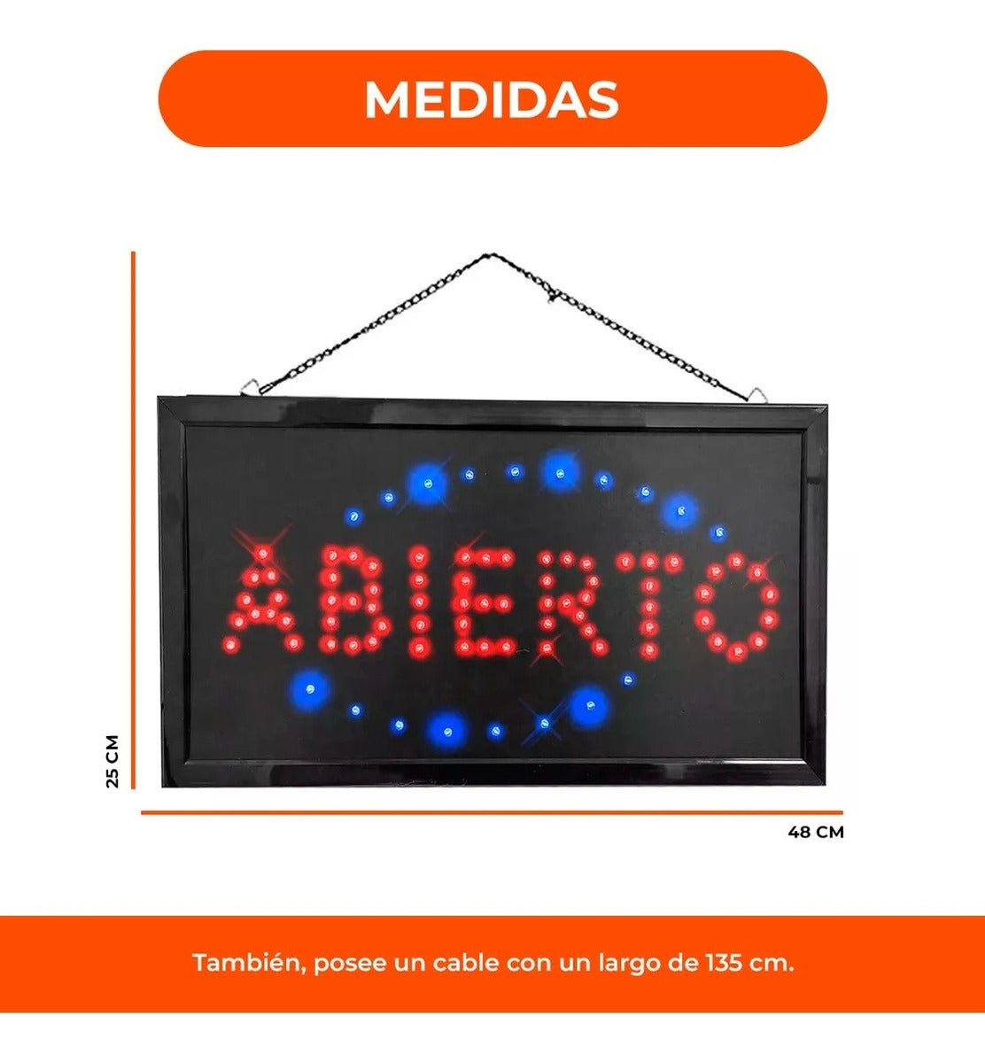 Abierto Cartel Luminoso Led 48 X 25 Cm Oferta Especial