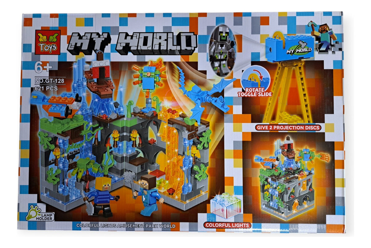 My World Minecraft Gt-128 621 Piezas Luz Colores Park