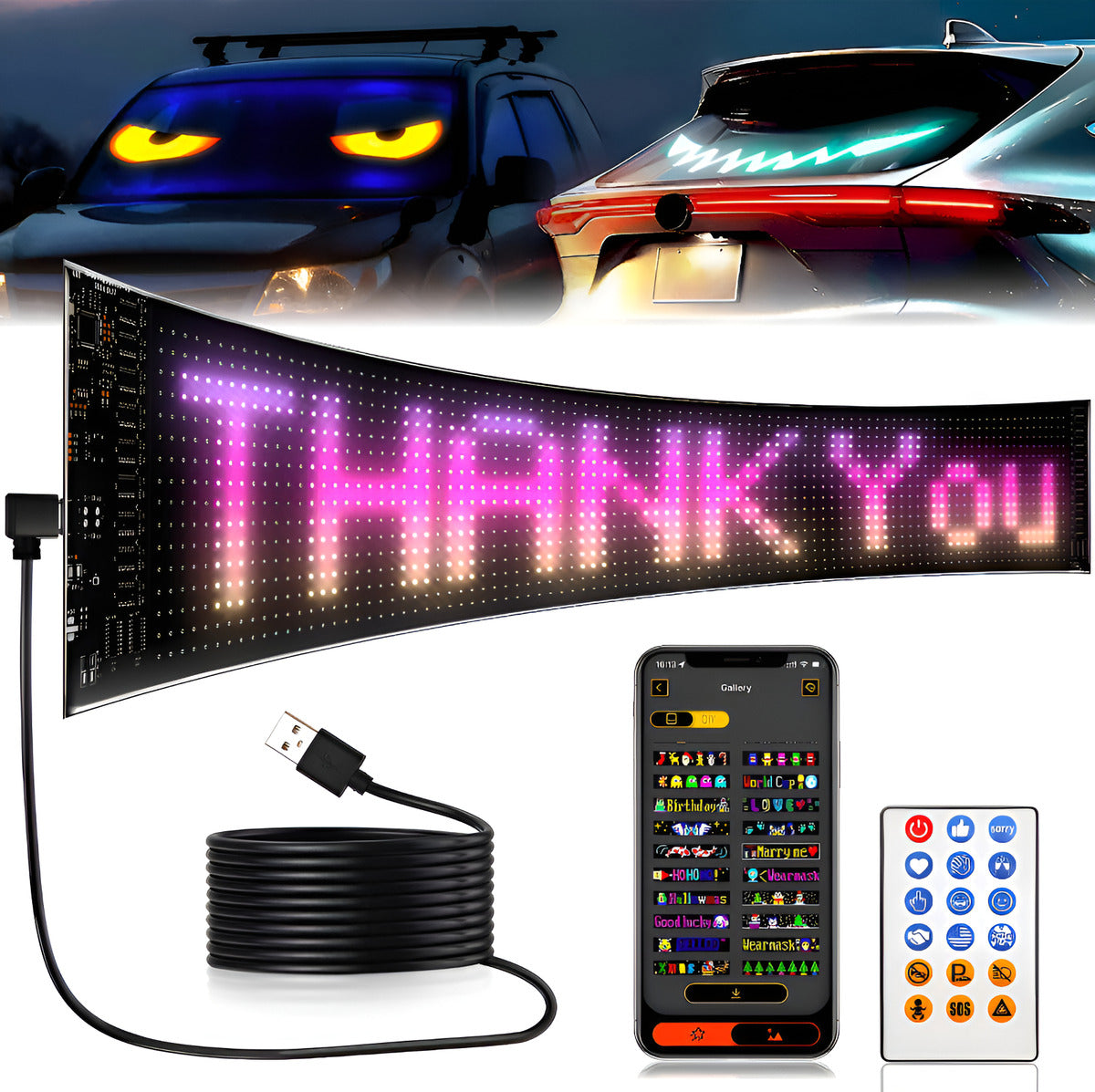 Cartel Led Programable Flexible Usb Para Coche Local 60 Cm