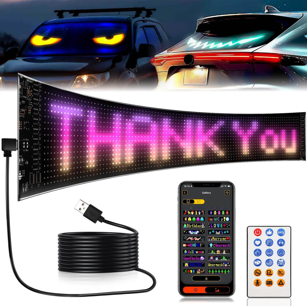 Cartel Led Programable Flexible Usb Para Coche Local 38 Cm