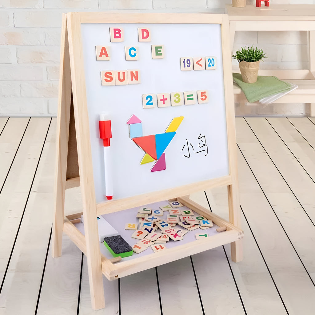Pizarron Madera Doble Didáctica Numeros Letras For Imantadas