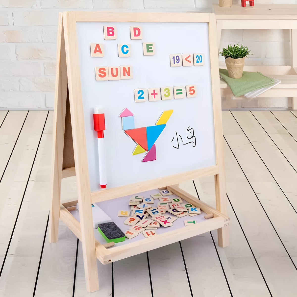 Pizarron Madera Doble Didáctica Numeros Letras For Imantadas