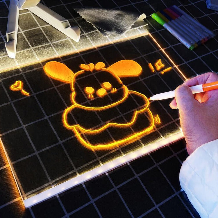 Pizarra Mágica Tableta Luz Led Usb Acrilico Blanco 30x20 Cm