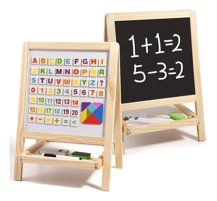 Pizarron Madera Doble Didáctica Numeros Letras For Imantadas