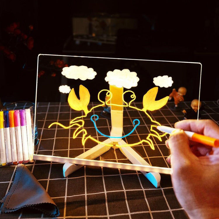 Pizarra Mágica Tableta Luz Led Usb Acrilico Blanco 30x20 Cm