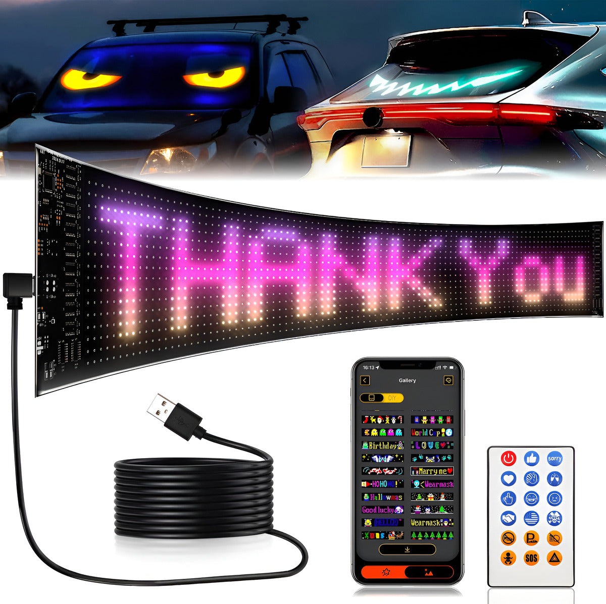 Cartel Led Programable Flexible Usb Para Coche Local 38 Cm