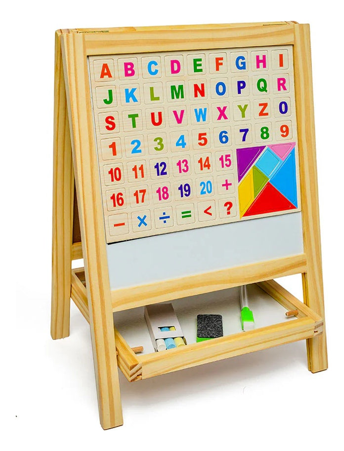 Pizarron Madera Doble Didáctica Numeros Letras For Imantadas