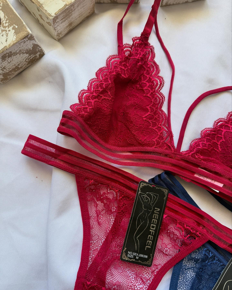 Conjunto Bralette Con Colaless Encaje Lenceria