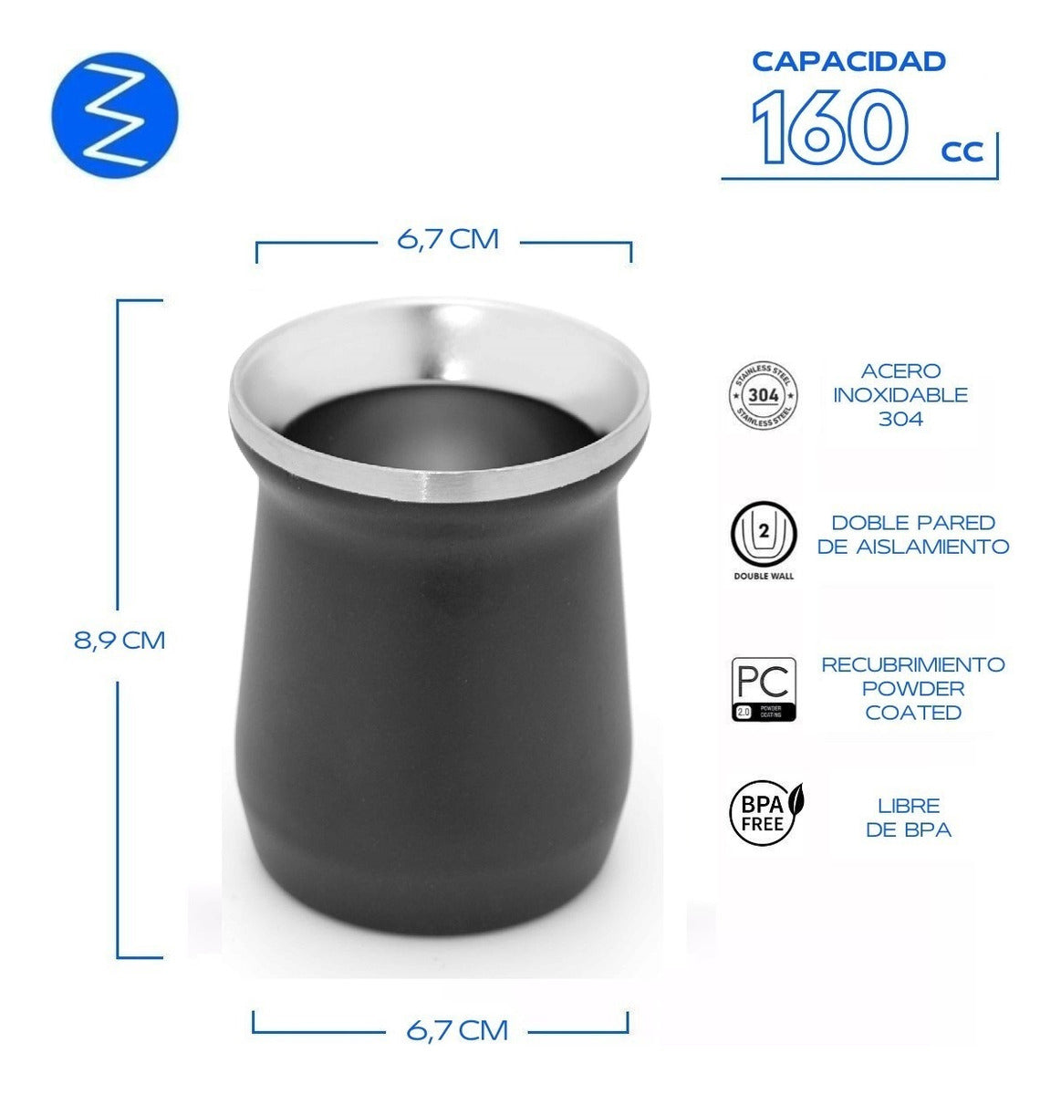 Mate Térmico De Acero Inox Doble Pared Y Bombilla 160 Ml