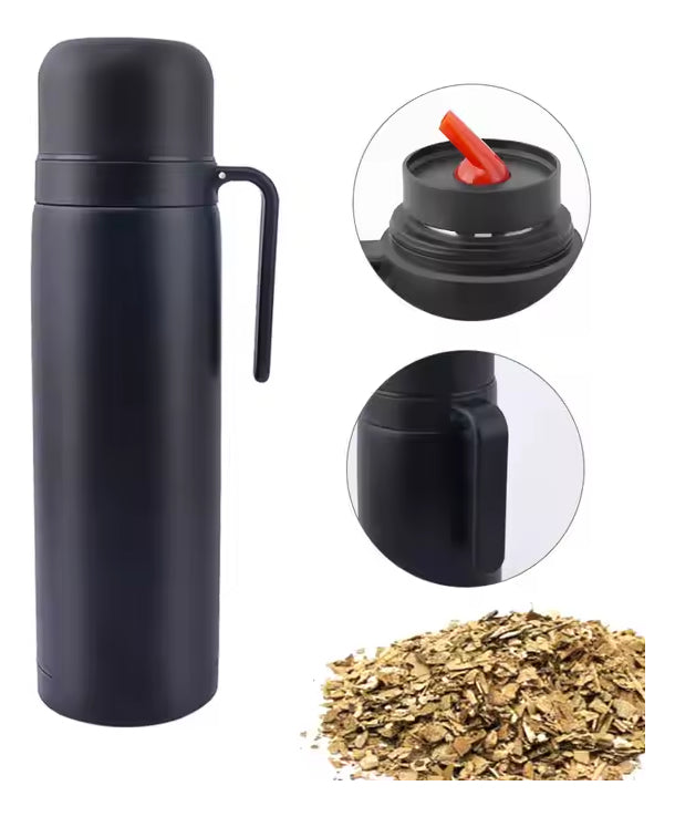 Set Termo Media Manija Acero Inox 1l Mate Termico Bombilla
