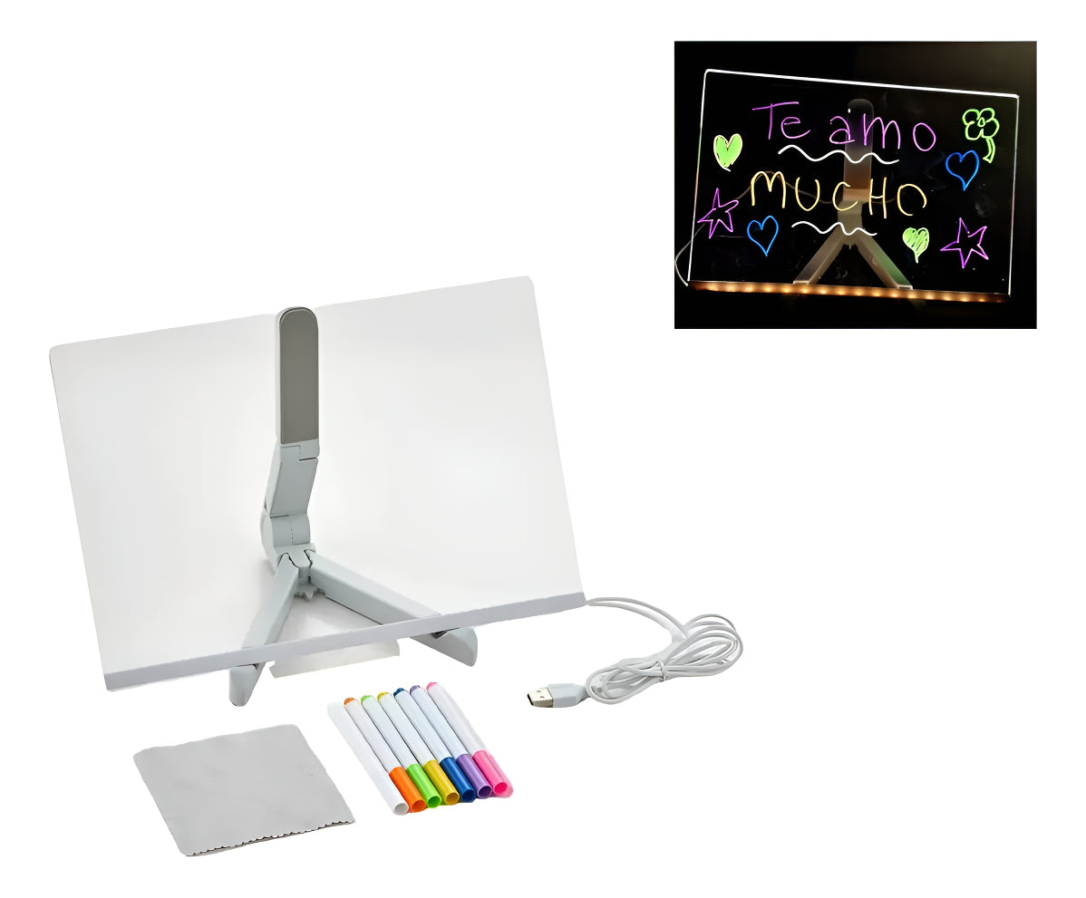 Pizarra Mágica Tableta Luz Led Usb Acrilico Blanco 30x20 Cm