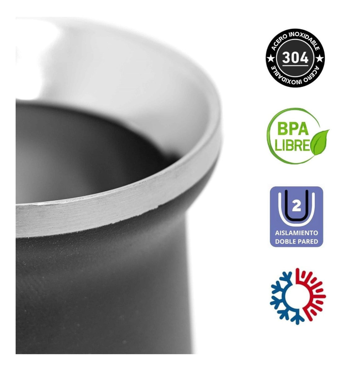 Mate Térmico De Acero Inox Doble Pared Y Bombilla 160 Ml