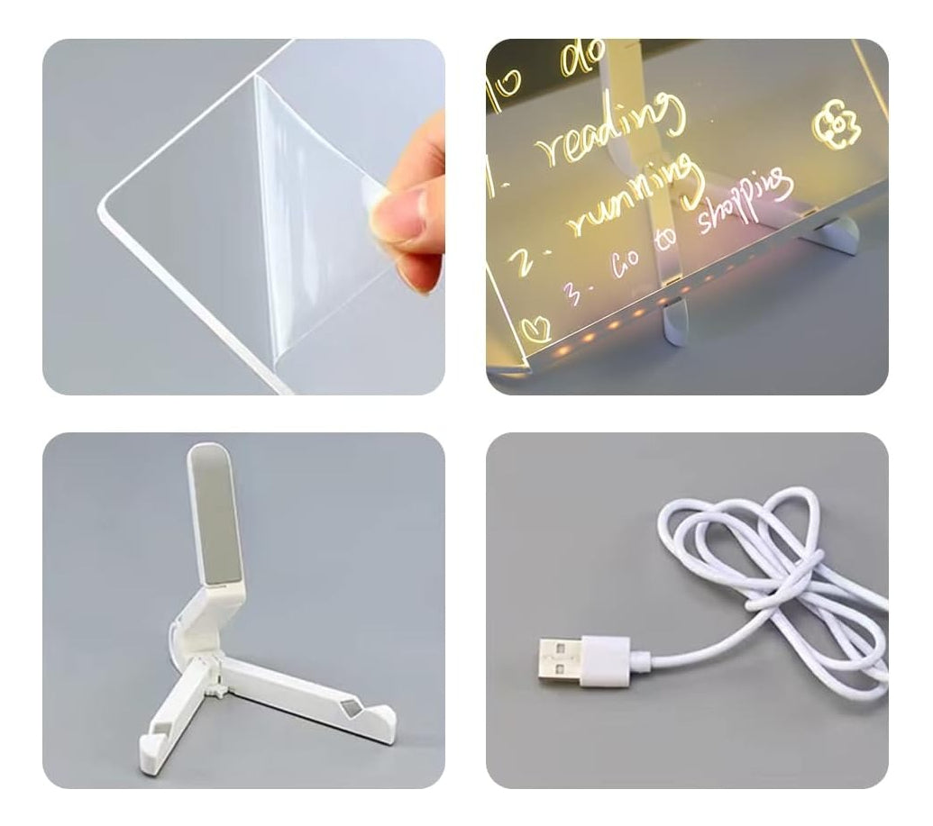 Pizarra Mágica Tableta Luz Led Usb Acrilico Blanco 30x20 Cm