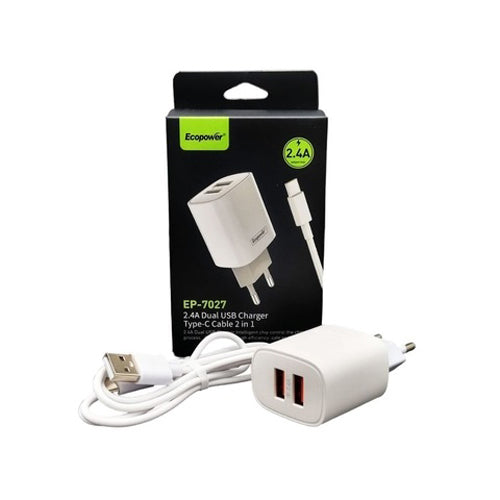Cargador Pared Rapido Dual Usb Tipo C 2.4a
