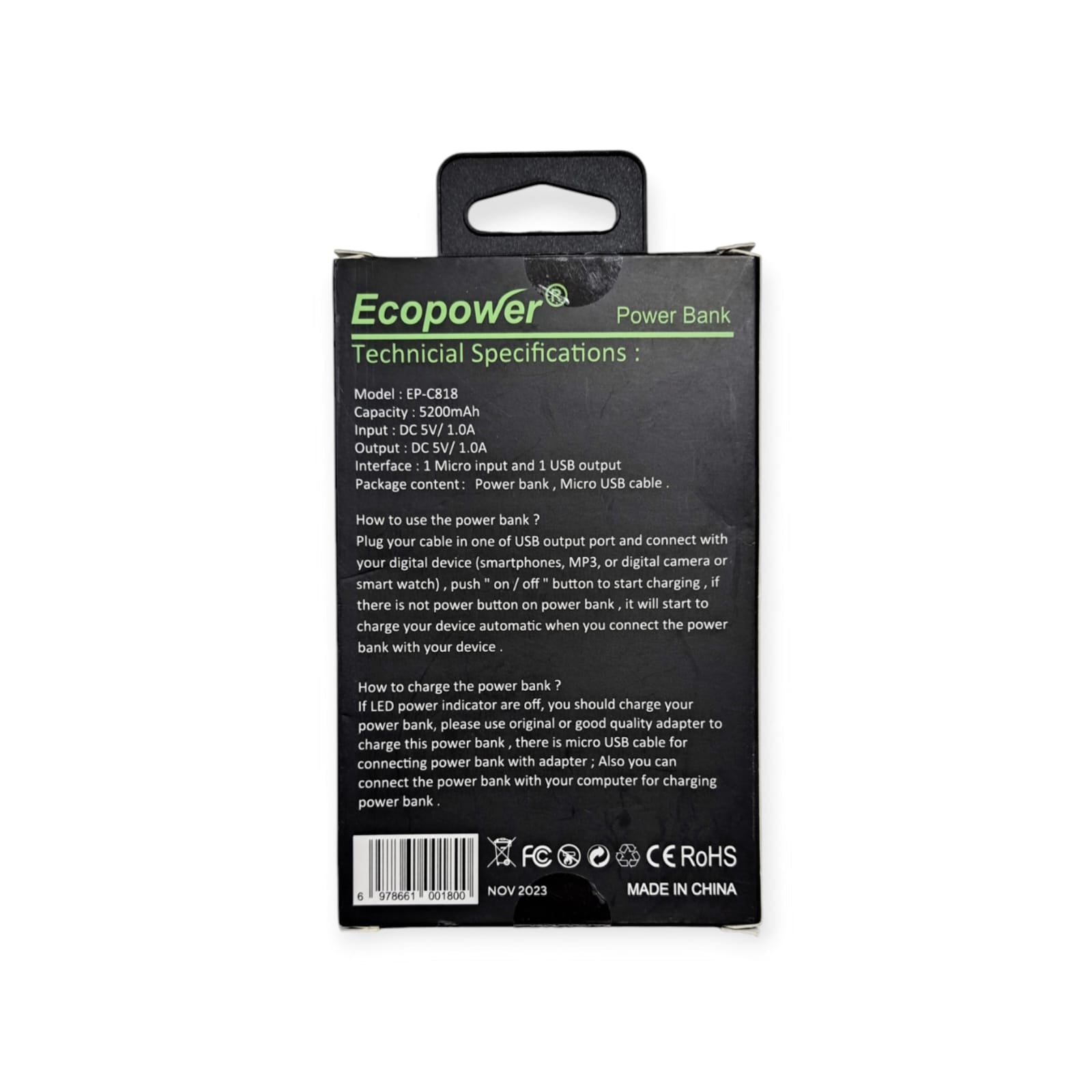 Cargador Portatil Power Bank Smart Charge 5.200 Mah