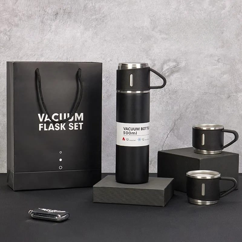 Termo Acero Inoxidable 500ml + 3 Tazas Regalo Frio Calor