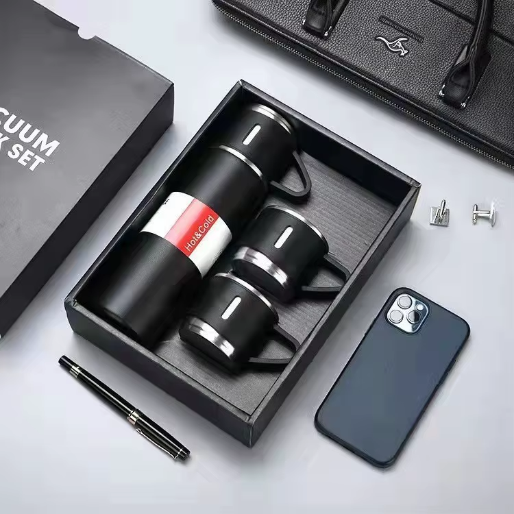 Termo Acero Inoxidable 500ml + 3 Tazas Regalo Frio Calor