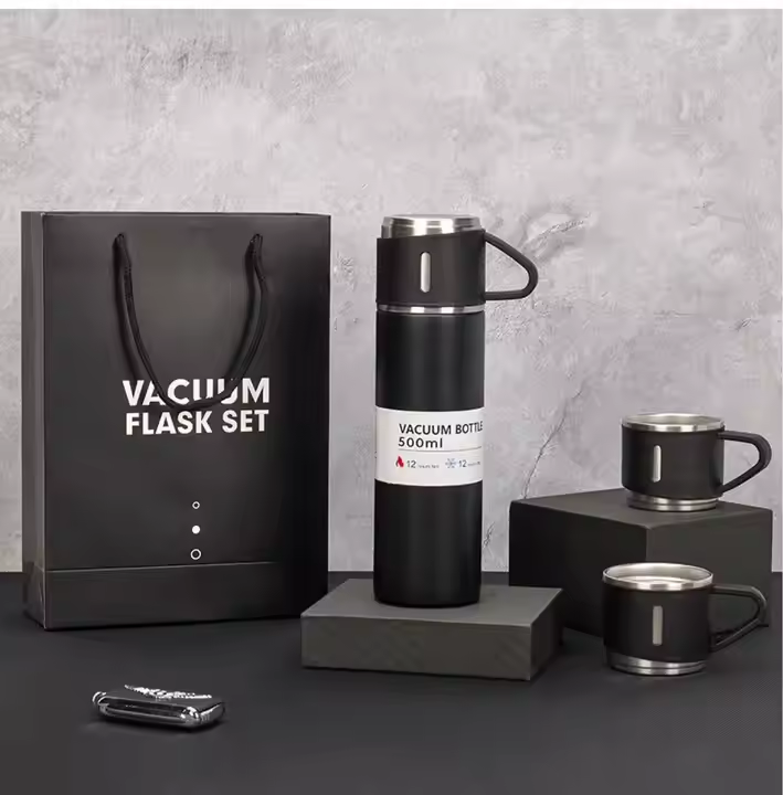 Termo Acero Inoxidable 500ml + 3 Tazas Regalo Frio Calor