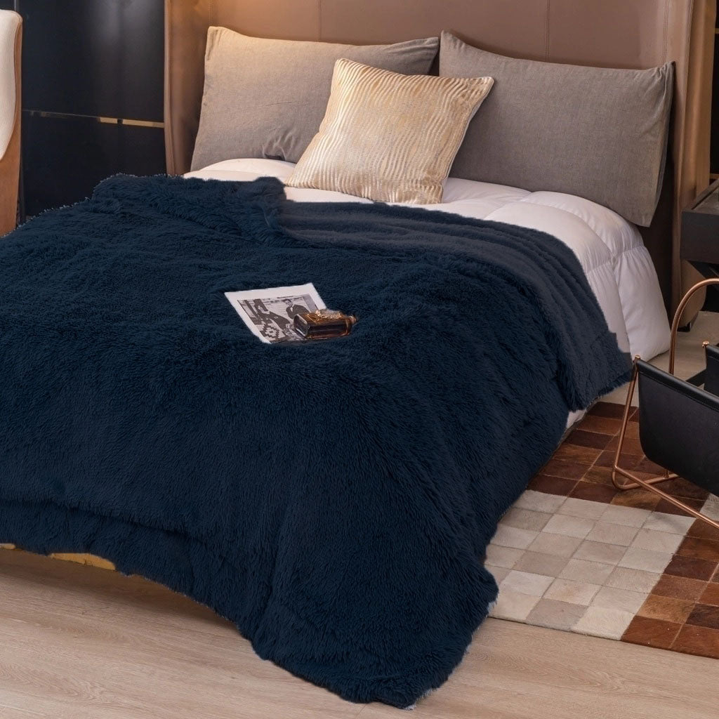 Frazada Nordica Pelo Largo Con Corderito 2 Plazas 2x2 Mts