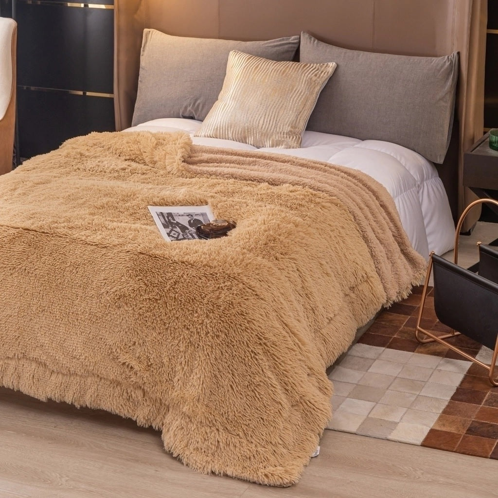 Frazada Nordica Pelo Largo Con Corderito 2 Plazas 2x2 Mts