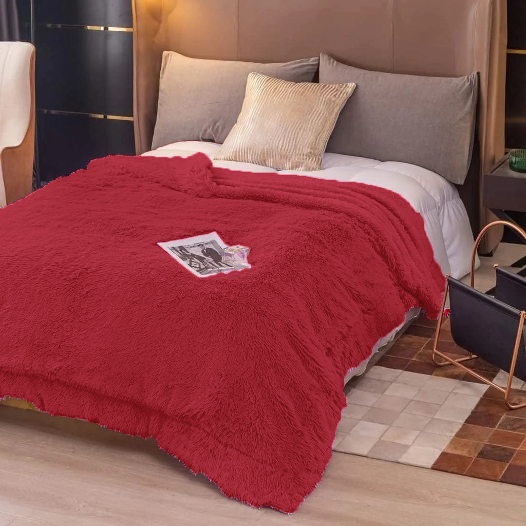 Frazada Nordica Pelo Largo Con Corderito 2 Plazas 2x2 Mts