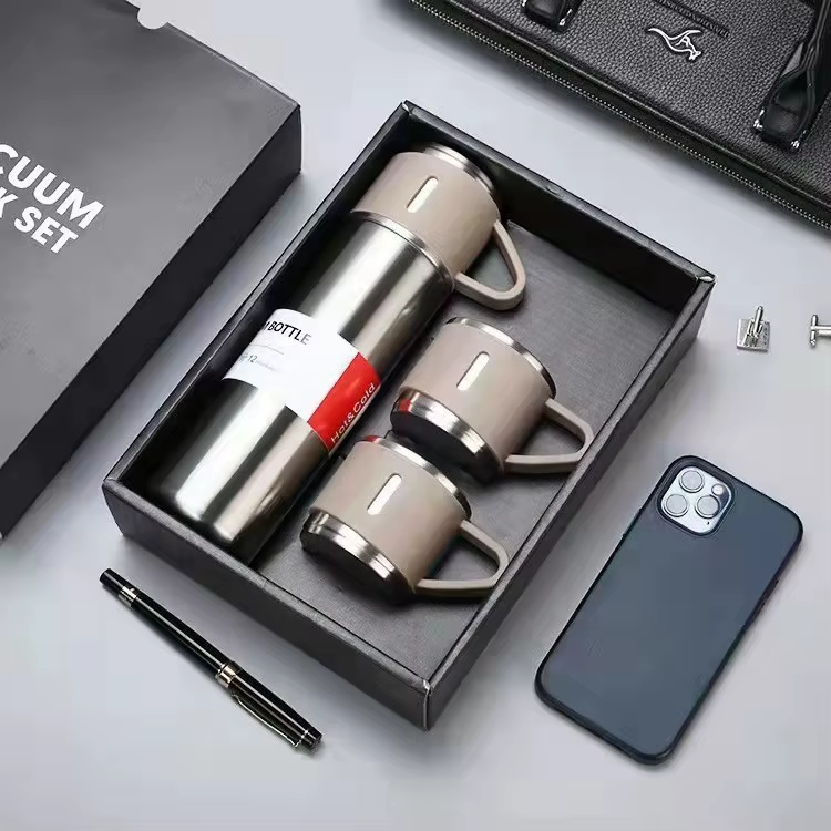 Termo Acero Inoxidable 500ml + 3 Tazas Regalo Frio Calor