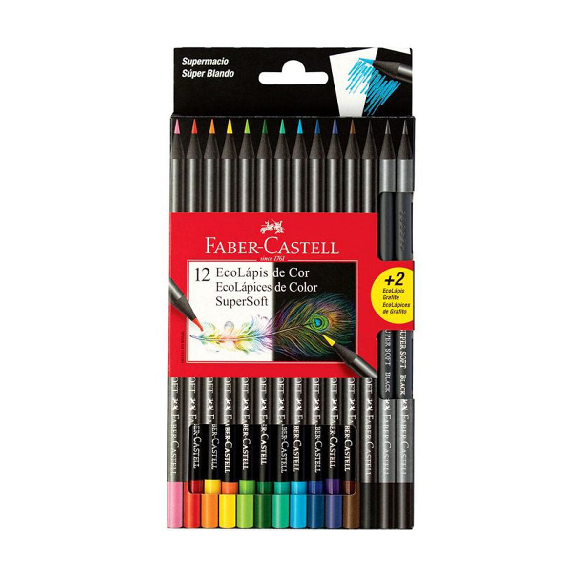 Lápices De Colores Eco Supersoft 12+2 Largos Faber Castell