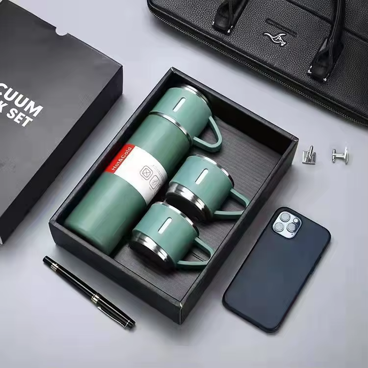 Termo Acero Inoxidable 500ml + 3 Tazas Regalo Frio Calor