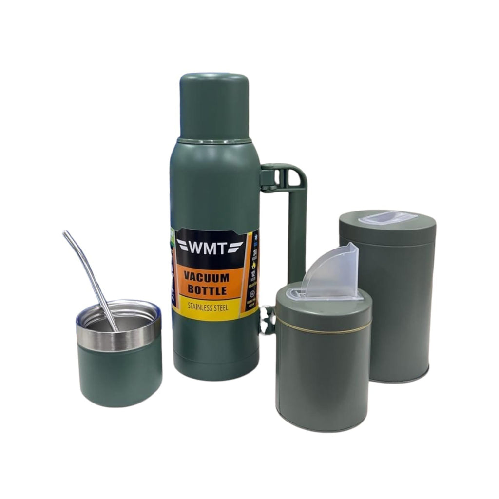 Set Matero Termo Doble Capa 1 Litro Mate Bombilla + Latas