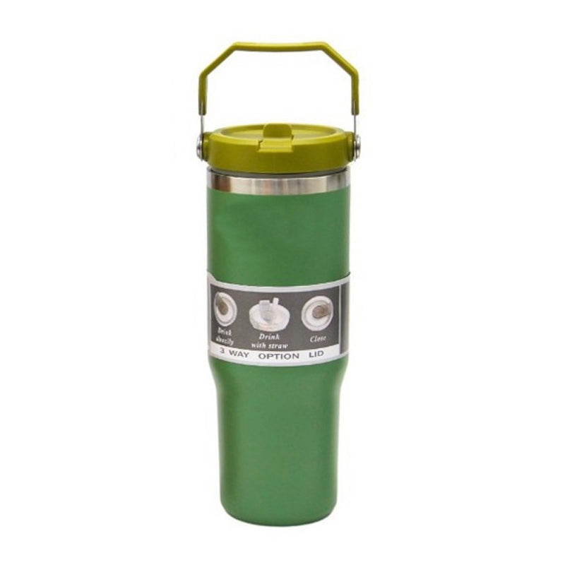 Vaso Termico Acero Con Manija Y Sorbete Flip Straw 900ml